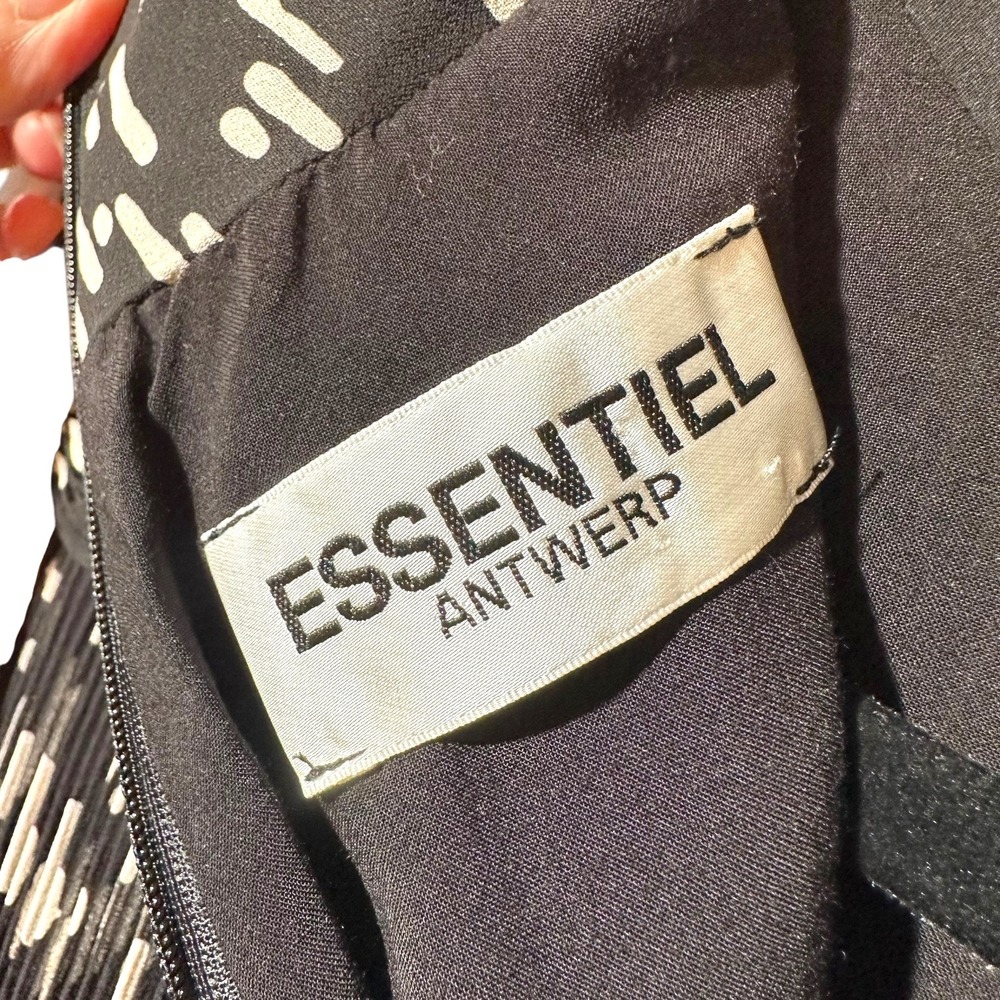 Essentiel Antwerp Astatic Pleated Mock Neck Bishop Sleeve Dress Black White 40 - Picture 11 of 13